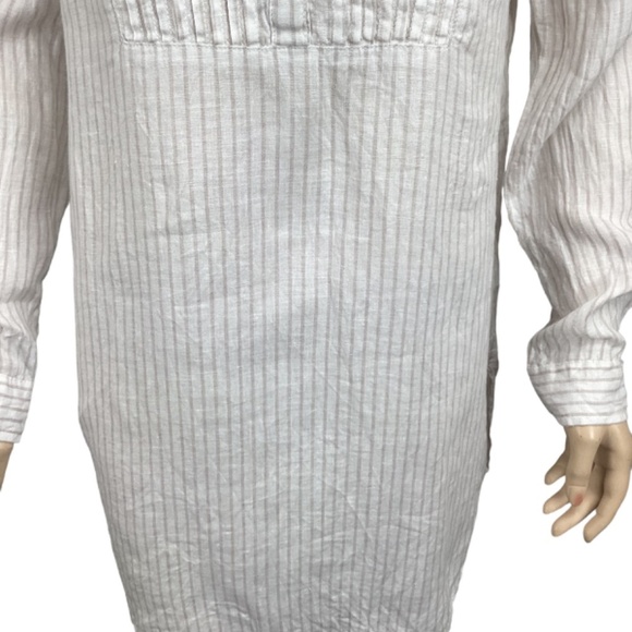 Artisan NY 100% Linen tunic top size small Long sleeve pintuck striped tan white - Picture 7 of 9